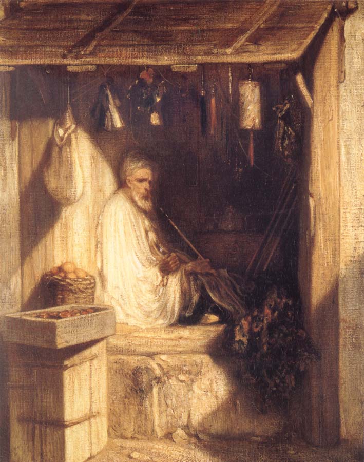 Alexandre Gabriel Decamps Tukish Merchant Smoking in his Shop